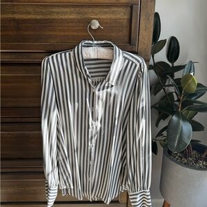 Ann Taylor Blue and White Striped Blouse